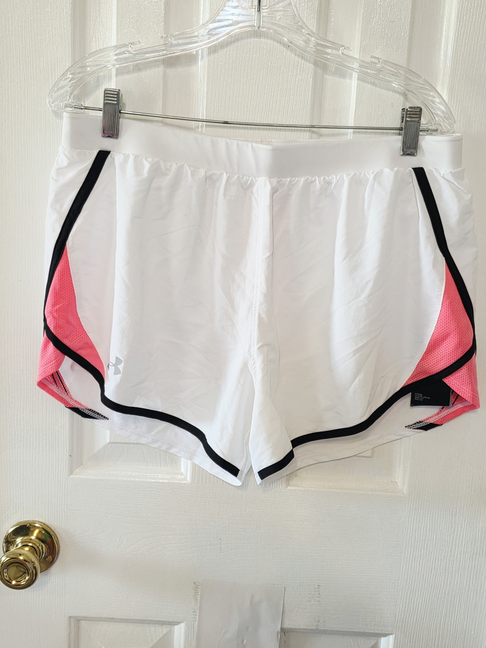 NWT Under Armour White Athletic Shorts with Pink Panels and Black Trim